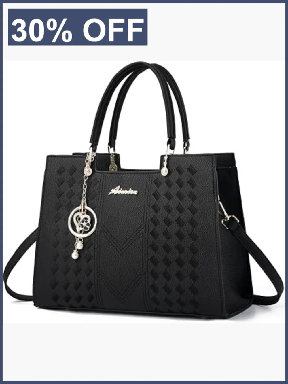 Vegan Leather Satchel Purse w/ Pearl Charm Tote Crossbody Bag